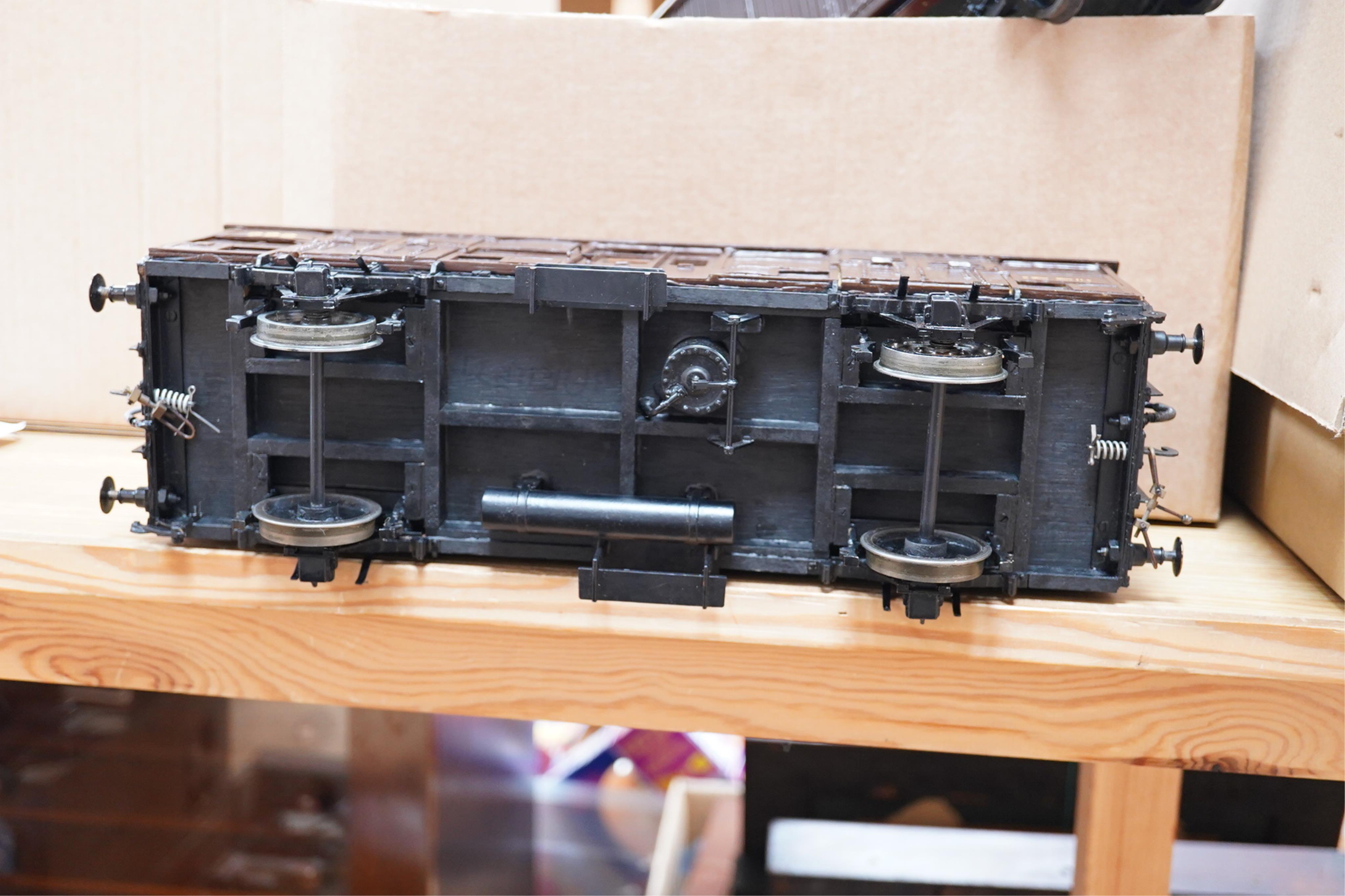 Two Gauge 3 model railway scratch-built GWR freight vans in resin, wood and steel, etc. construction, a siphon J bogie van and a 4-wheel cattle van